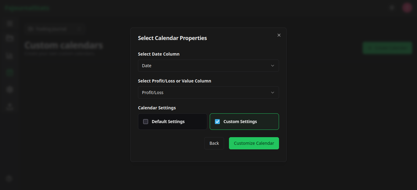 Calendar modal Custom